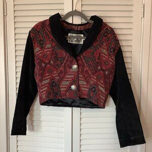 Vintage Native Components women's cropped jacket medium textile red black suede